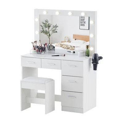 Elegant Vanity Set with Mirror, Stool, and Drawers for Bedroom Makeup Essentials - Image 1 of 4