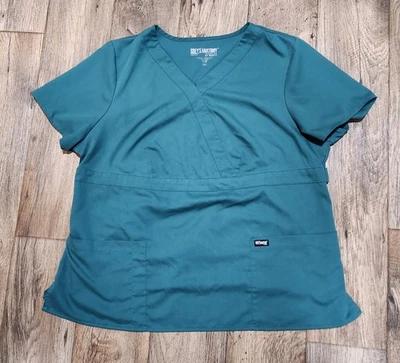 Grey's Anatomy Scrub Womens XXL Green By Barco Active Medical Top 2X - Image 1 of 4