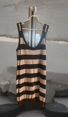 GUESS by Marciano Women’s Striped Sleeveless Sweater Tank Dress Black Pink Large - Image 1 of 4