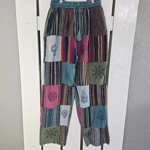 Kathmandu Imports Womens Patchwork Pants Hippie Boho Mushroom Print S/M - Picture 1 of 10