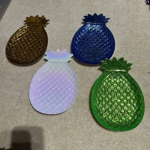 New Pineapple Plastic Trays Tropical Dish Set - Blue Green Gold White 11x7 Lot - Picture 1 of 7