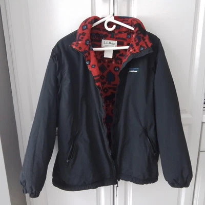 VIntage LL Bean Jacket Adult L Black Warm Up USA Aztec Fleece Lined Womens - Image 1 of 4