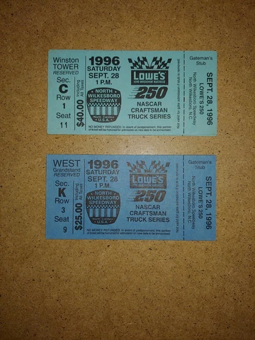 Vintage NASCAR ticket 1996 North Wilkesboro sept Mark Martin last win trucks Cover