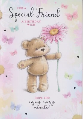 SIMON ELVIN SPECIAL FRIEND FEMALE BIRTHDAY GREETING CARD 7"X5" CUTE BEAR WITH FLOWER