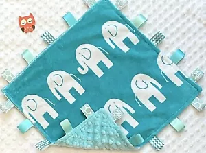 Neuer Double Minky! Elephant Minky & Teal Bubble Minky Tag Taggie Sicherheitsdecke - Bild 1 von 1