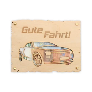 „Gute Fahrt“ - Glückwunsch-Karte aus Holz zum Führerschein & für andere Anlässe - Bild 1 von 7