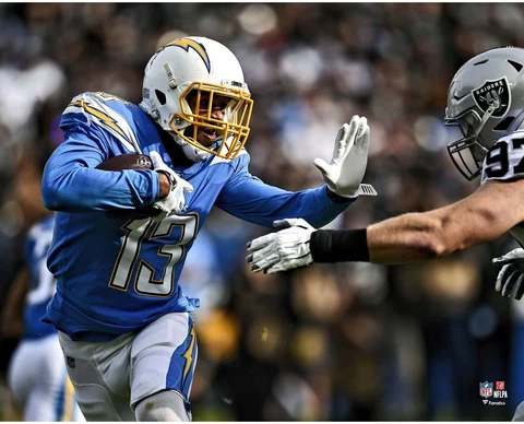 Keenan Allen Los Angeles Chargers Unsigned Running Past Defender 16x20 Photo Cover