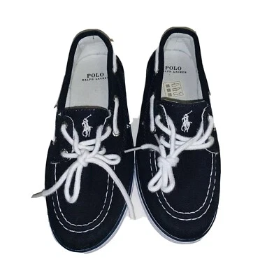 Zapato de barco Polo Ralph Lauren azul de lona con corbata de encaje para niño-talla 3 Foto 1 de 4