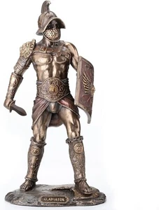 Murmillo Gladiador Espartaco Empuñando Scutum y Gladius Acabado Bronce Fundido en Frío - Imagen 1 de 7