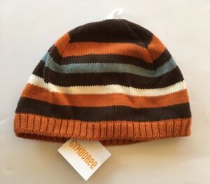 NWT Gymboree Winter Moose Sz 8 and Up Fleece Lined Orange Striped Sweater Hat