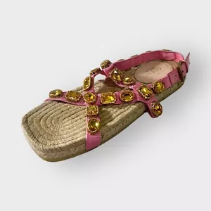 Authentic Gucci Sandals Espadrilles Grossgrain Crystals Pink size 38IT - Picture 1 of 13
