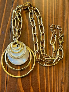 Gold Plated over Bronze Crystal 17-19" Necklace Round Pendant Estate - Picture 1 of 9