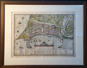 1599 Frans Hogenberg -veduta della citta' di Ancona- acquaforte cornice BRAUN - Picture 1 of 10