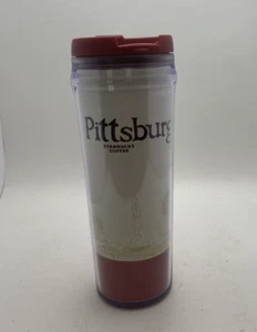 Taza de viaje de plástico Starbuck de colección Pittsburgh Pa. Point Park escena con tapa borgoña - Imagen 1 de 11