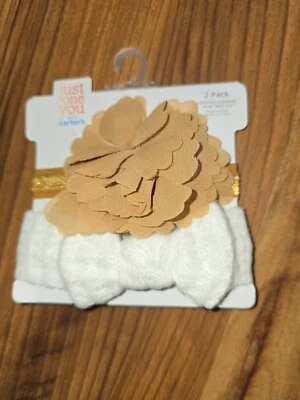 Carters Toddler Headbands Girls Flower White Brown 2 Pack - Image 1 of 3