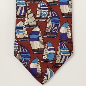 Lands' End Tie Vintage Necktie Red Blue Sail Boat Graphic Print Silk Made USA - Picture 1 of 7