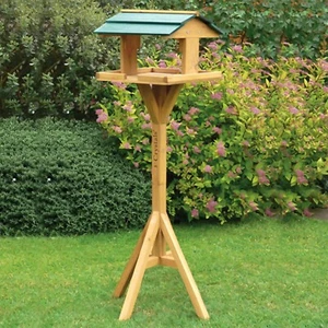 Traditional Wooden Bird Table Garden Birds Feeder Feeding Station Free Standing - Picture 1 of 6
