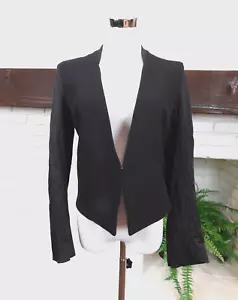 Helmut Lang Sz 4 Smoking Wool Blend Satin Sleeve Cropped Tuxedo Blazer Black - Picture 1 of 8