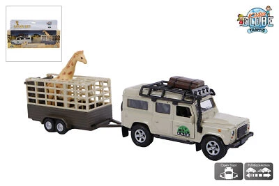 Kids Globe Landrover Defender mit Tieranhänger, Safari Ranger Fahrzeug Auto Jeep
