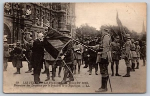 Postal - Francia París 14 de julio de 1919 Presidente y la bandera 1Q - Imagen 1 de 2