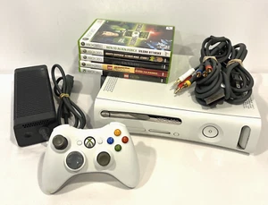 MICROSOFT XBOX 360 60GB CONSOLE BUNDLE W/ CONTROLLER ADAPTER CABLES & 5 GAMES - Picture 1 of 14
