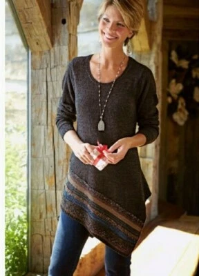 Túnica Soft Surroundings Raku assimétrica bainha listrada malhas mistas Lagenlook tamanho M - Imagem 1 de 4