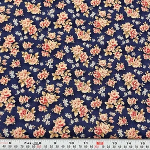 Remembrance by Marcus Brothers Textiles Florals on Blue Cotton by the HALF YARD - Picture 1 of 2