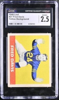 1948 Leaf #27 Fred Davis Chicago Bears (yellow background) – RC - CGC 2.5 Good+ - Image 1 of 2