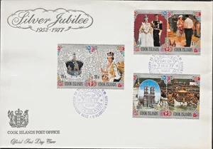 7/2/1977 COOK ISLANDS QEII SILVER JUBILEE SET OF 6 STAMPS OFFICIAL FDC - Picture 1 of 1