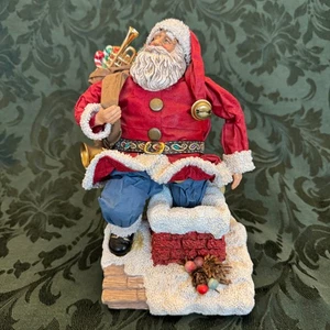 Grandeur Noel Christmas Fabric Santa Claus 10” W Gifts Bells Chimney Candy Cane - Picture 1 of 9