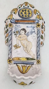 CONTINENTAL MAIOLICA POTTERY HOLY WATER FONT / STOUP c1900 - Picture 1 of 5