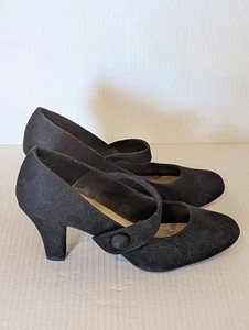 American Eagle Black Mary Janes Faux Suede Women's 10 Wide 3" Heel Pumps - Picture 1 of 20