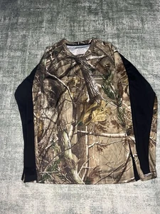 Realtree Mens Shirt Medium Green Black Camo Long Sleeve Work Wear Outdoor Layer - Picture 1 of 7