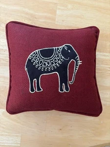 Burgundy Rust Colored Embroidered Elephant 7” Throw Pillow Decorative (***) - Picture 1 of 2