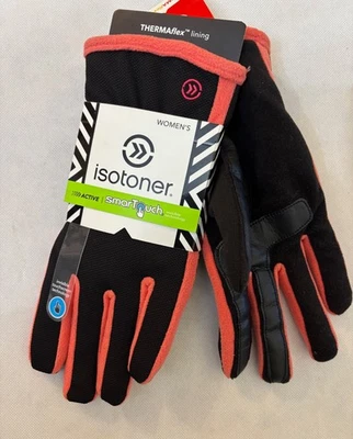 Новый с Ярлыками Isotoner женщин Smartouch эластичной флис черный коралл перчатки - Изображение 1 из 3