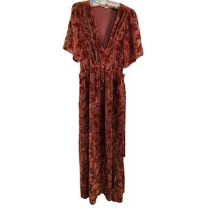Baltic Born Samt Ausbrenner Kleid M Burnt Orange Damen Faux Wickel Maxi mit Bindeband - Bild 1 von 13