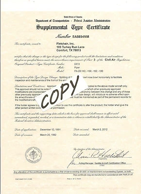 STC for Piper PA-28- 140;150;160;180 SplitNoseBowl.Aircraft Reg & Serial #Reqd - Image 1 of 2