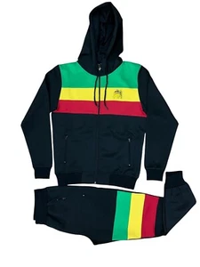 Men's Tracksuit Rasta Lion Reggae 2 Piece Set Hoodie & Joggers Zip Pants Casual - Picture 1 of 9