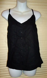 Women's Treasure Bond Linen Blend Camisole Tank Top Blouse Size XL Black (AC) - Picture 1 of 9
