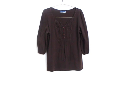 KAREN SCOTT Womens Dark Brown Baby Doll 3/4 Sleeve Pullover Blouse Medium - Image 1 of 4