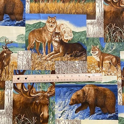 Tela de bloque de oso alce Northwoods de 2 años acolchado estampado de algodón Foto 1 de 4