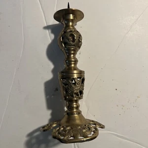 Vintage Mid Century Brass Filigree Pillar Candleholder Open Design 9.75” X 1" - Picture 1 of 8