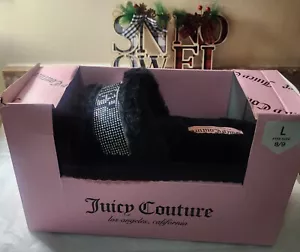 Juicy Couture Kunstfell-Hausschuhe. Juicy Couture Fuzzy Hausschuhe schwarz-weiß - Bild 1 von 8