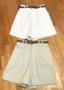 Chic Size 8 Average Lot (2) Pr High Waisted Pleated Walking Shorts Tan White VTG - Picture 1 of 7