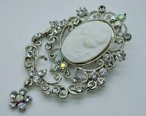 Elegant cameo Victorian clear rhinestone crystal fashion pendant brooch/pin YD41 - Picture 1 of 5