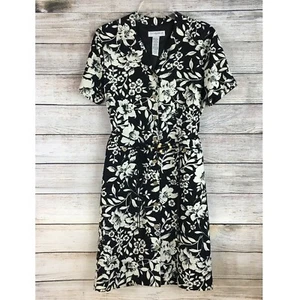 Sag Harbor Dress Linen Blend Button Front Lined Floral Women Size 8 - Picture 1 of 7