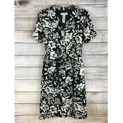 Sag Harbor Dress Linen Blend Button Front Lined Floral Women Size 8 - Image 1 of 4