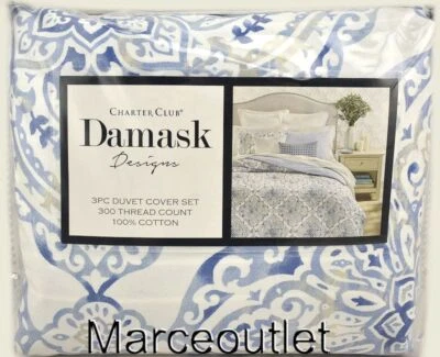 Edredón y fundas azul Charter Club Damask Designs Coastal Medallion COMPLETO/QUEEN Foto 1 de 4