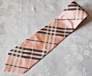 GENTS VINTAGE AUTHENTIC ERMENEGILDO ZEGNA PLAIDS CHECKS PINK SILK MEN'S NECK TIE - Picture 1 of 5