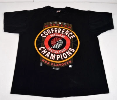 Vintage NBA T-Shirt Portland Trailblazers Size M/L Black 1992 Conference Champs - Image 1 of 4